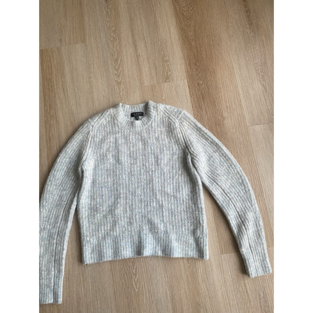 Rag & Bone Alpaca Wool Blend Ribbed Knit Fuzzy Sweater Light blue SZ S Soft Cozy